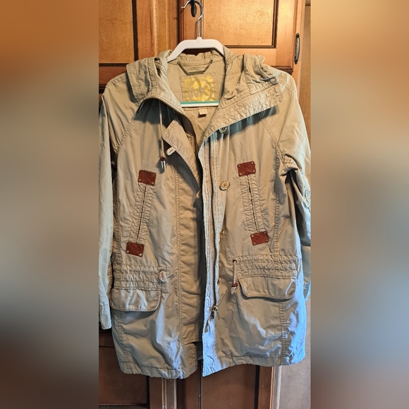 Ladies Michael Kors Utility Lightweight Hooded Cream Khaki Jacket Size Med - Picture 1 of 8